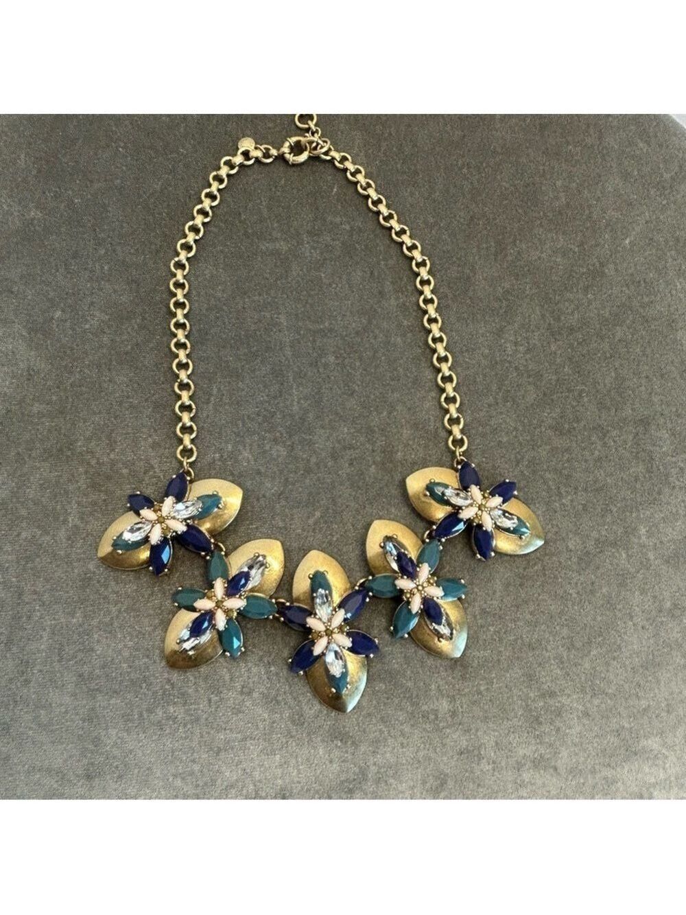 J. Crew Vintage Rare Bronze And Glass Rhinestones Art Deco Statement Necklace